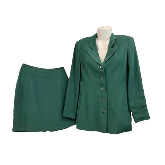 Hugo Buscati Milano Women's Green 100% Silk 2-Piece Blazer/Skirt Set SZ 8 VTG - Picture 1 of 11